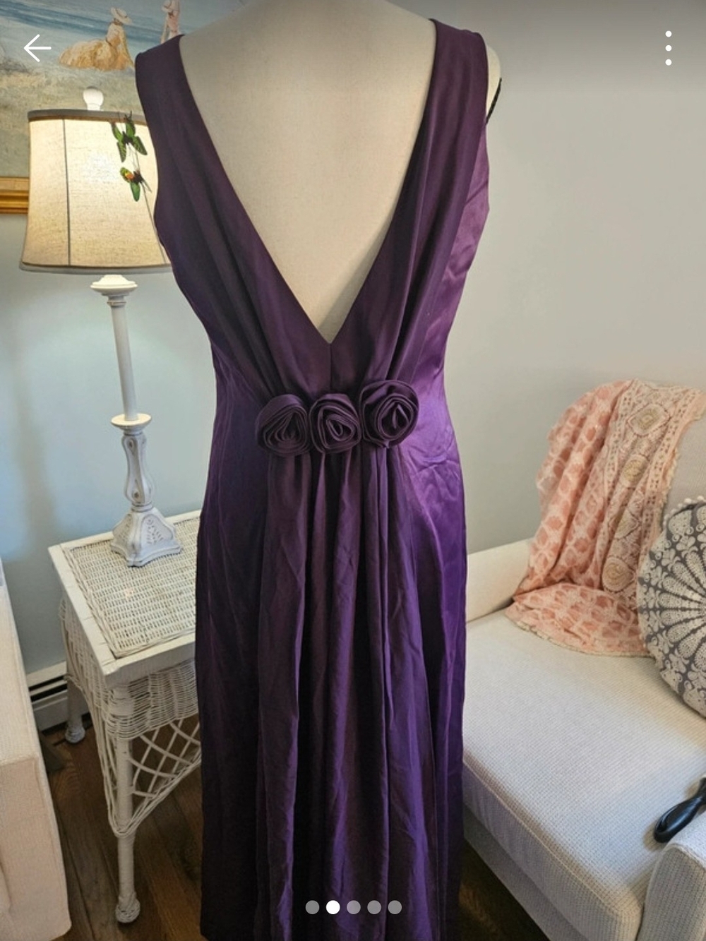Papell Boutique Deep Purple Backless Evening Dress with Rosette Waist